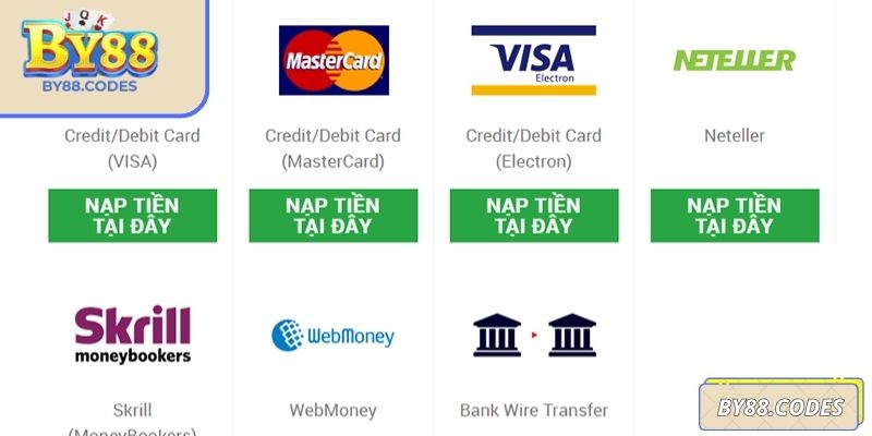 Nạp Rút Tiền by88 2 Phương thức hỗ trợ nạp rút tiền BY88